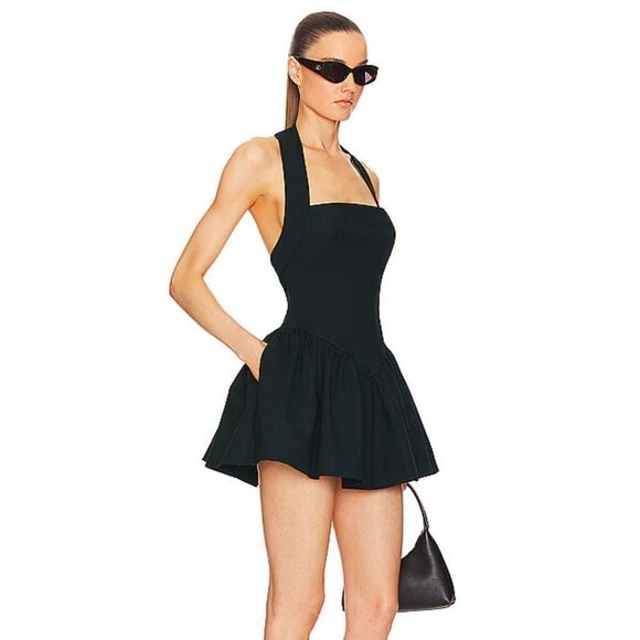 NWT HELSA Faille Halter Mini Dress Black ballerina party Revolve Sz L - Picture 2 of 10